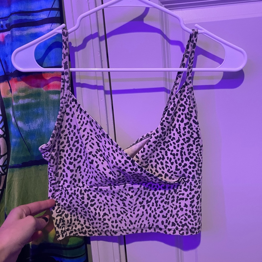 cheetah print cross front tank top
